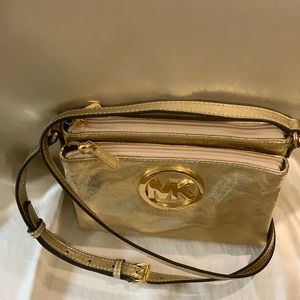 Michael Kors gold metallic leather cross body